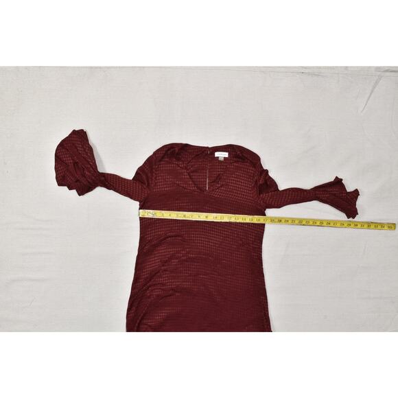 Calvin Klein Women's Houndstooth Ruffle Bell Sleeve Mini Dress/Tunic Top Red L - Picture 6 of 8